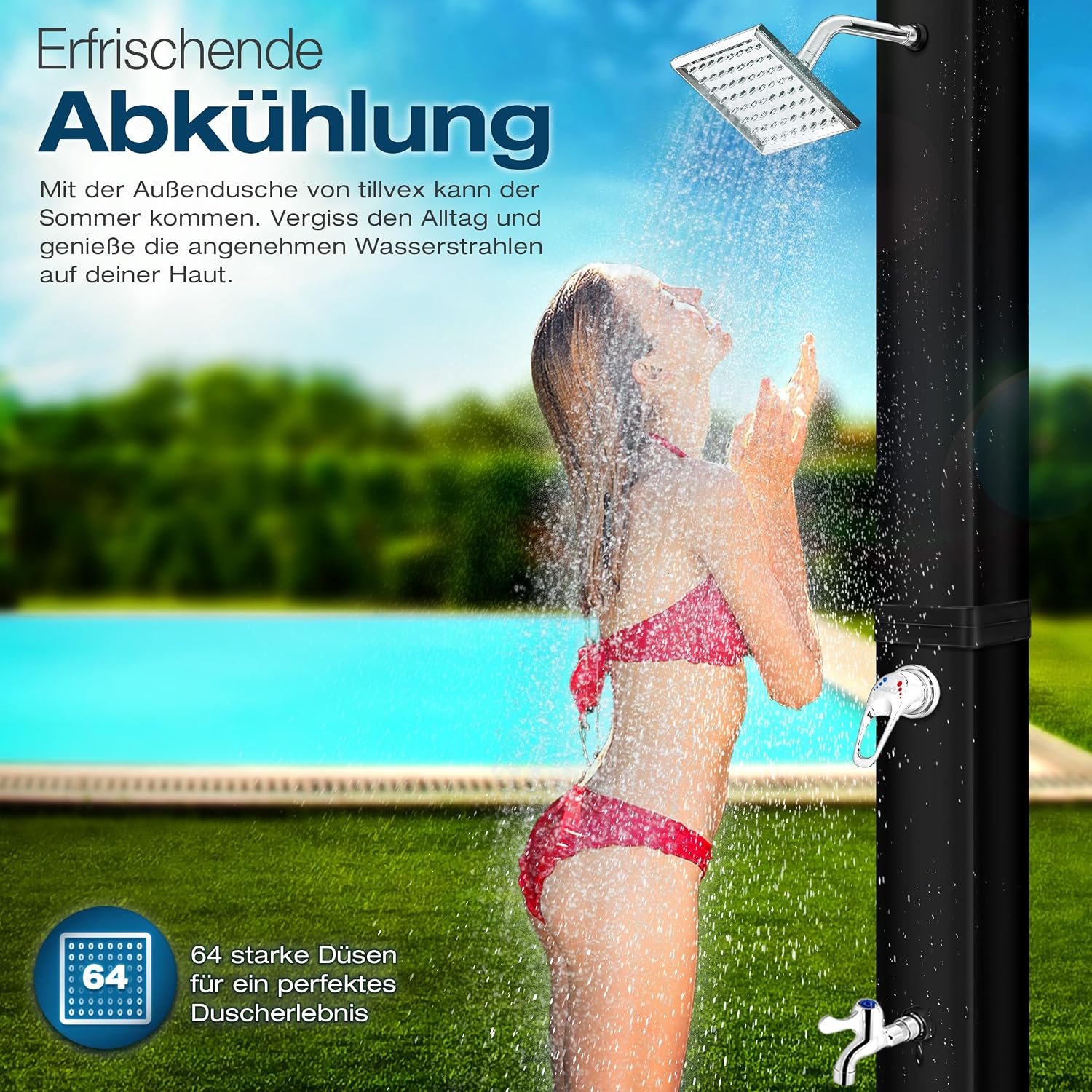 Thumbnail 6 de tillvex Solardusche 40 Liter (schwarz) inkl. Schutzhaube – Solar-Duschsystem ohne Stromanschluss