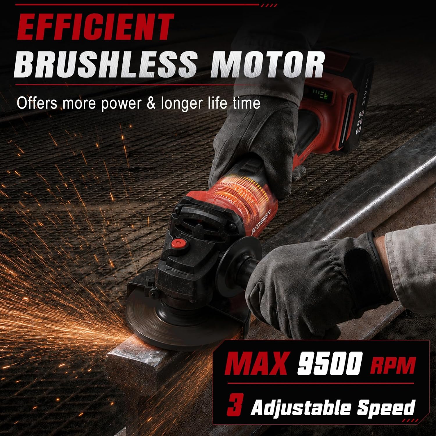 Detalle 1 de AOBEN 21V Cordless Angle Grinder, 4-1/2-Inch Brushless, 3-Speed