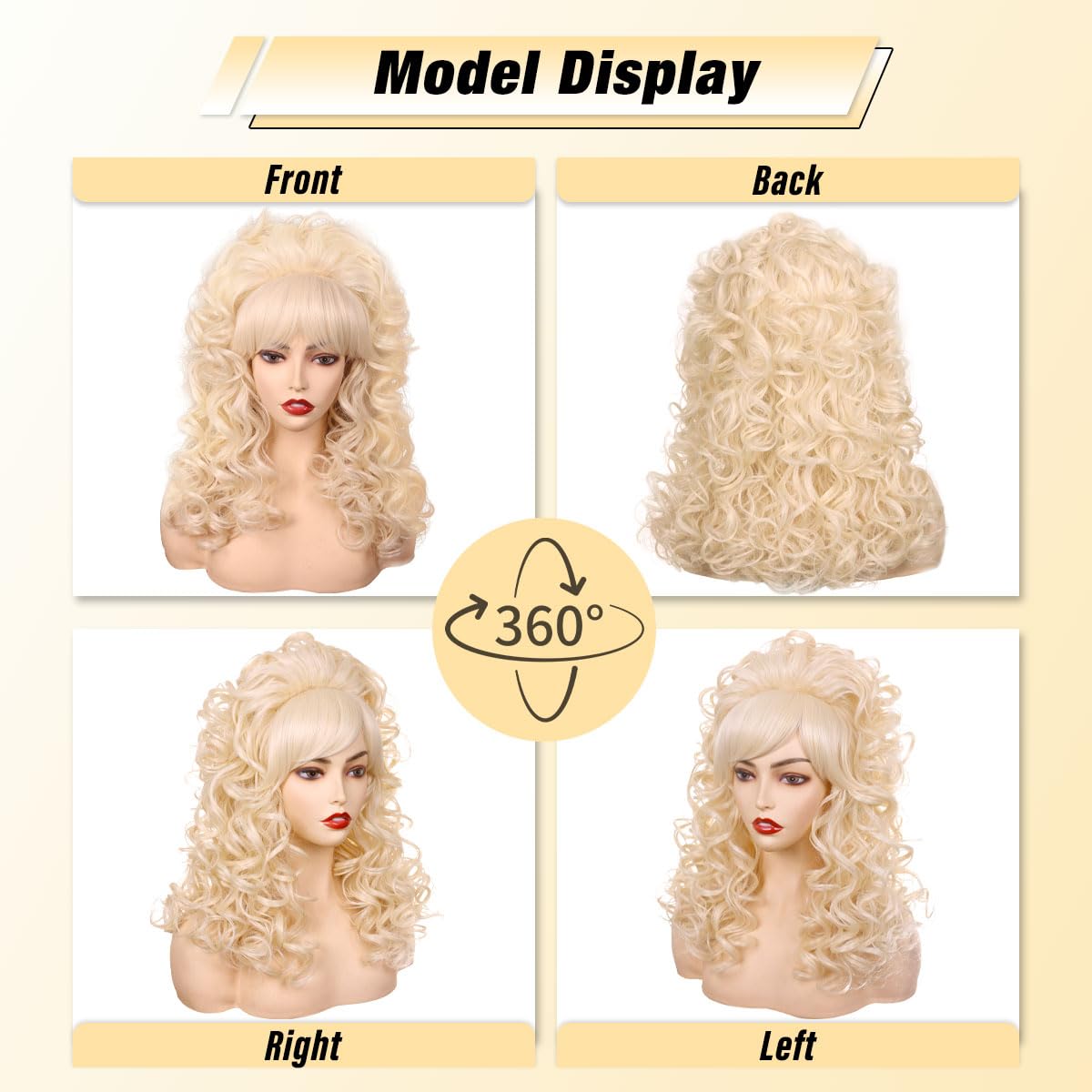 Detalle de FantaLook Blonde Long Curly Wig with Bangs for Retro Costumes and Cosplay