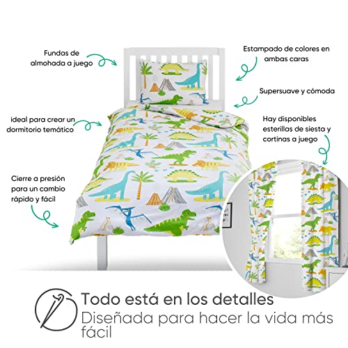 Detalle de Bloomsbury Mill Juego de Funda Nórdica 200x200 cm para Cama Infantil | Dinosaurios Jurassic