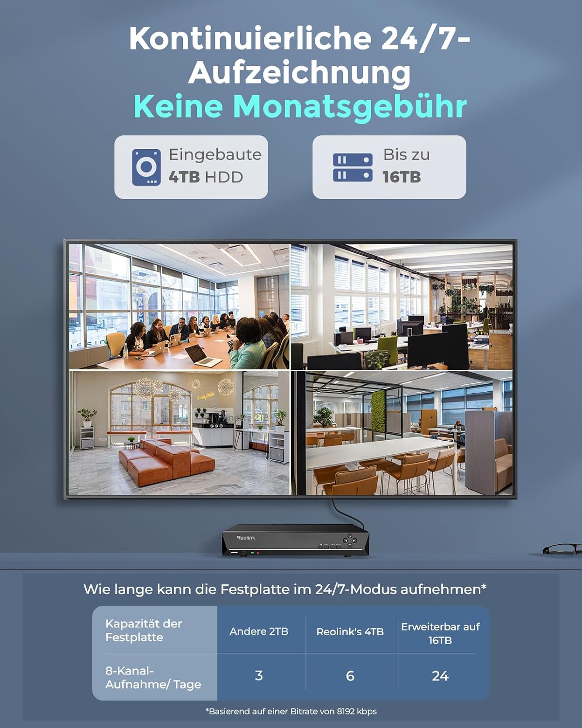 Detalle de Reolink 12MP RLK16-1200B8-A Outdoor-Überwachungskamera-Set mit 8× PoE, Spotlights, 2-Wege-Audio und 16CH 4TB NVR