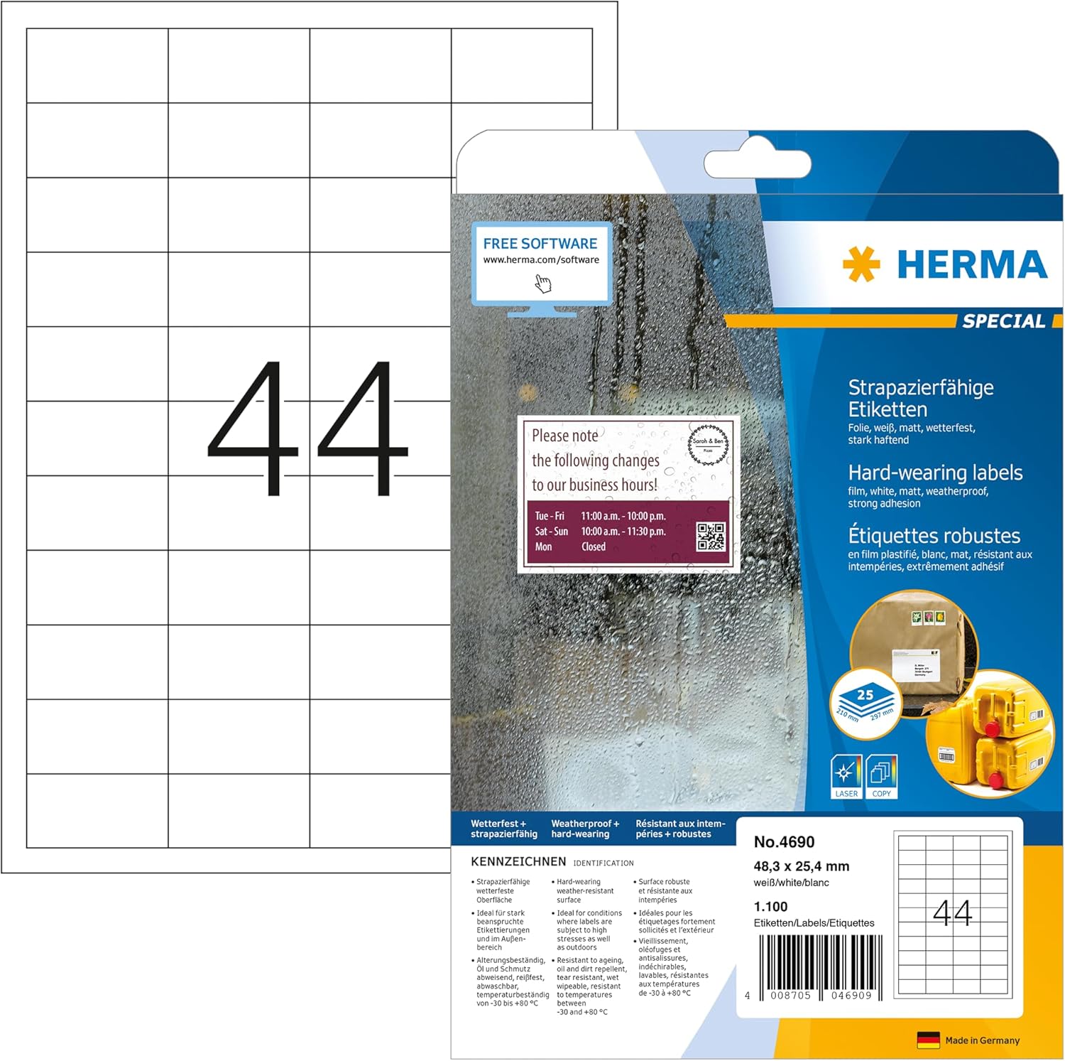 Thumbnail 6 de HERMA Etichette Impermeabili 210 x 297 mm – Etichette A4 per stampante laser, 25 etichette per foglio, bianco