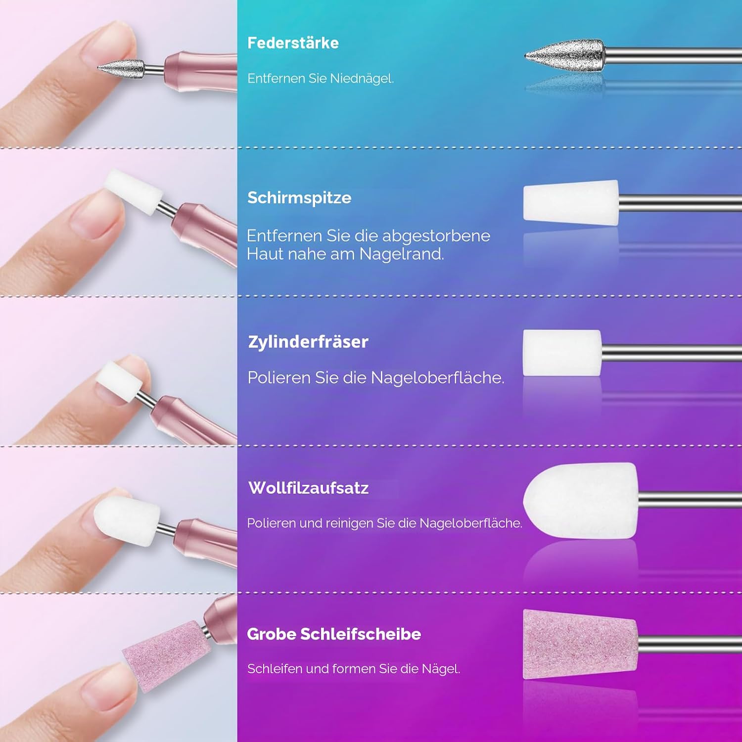 Detalle 2 de 26-teiliges Nagelfräser Bits Set 3/32 Zoll