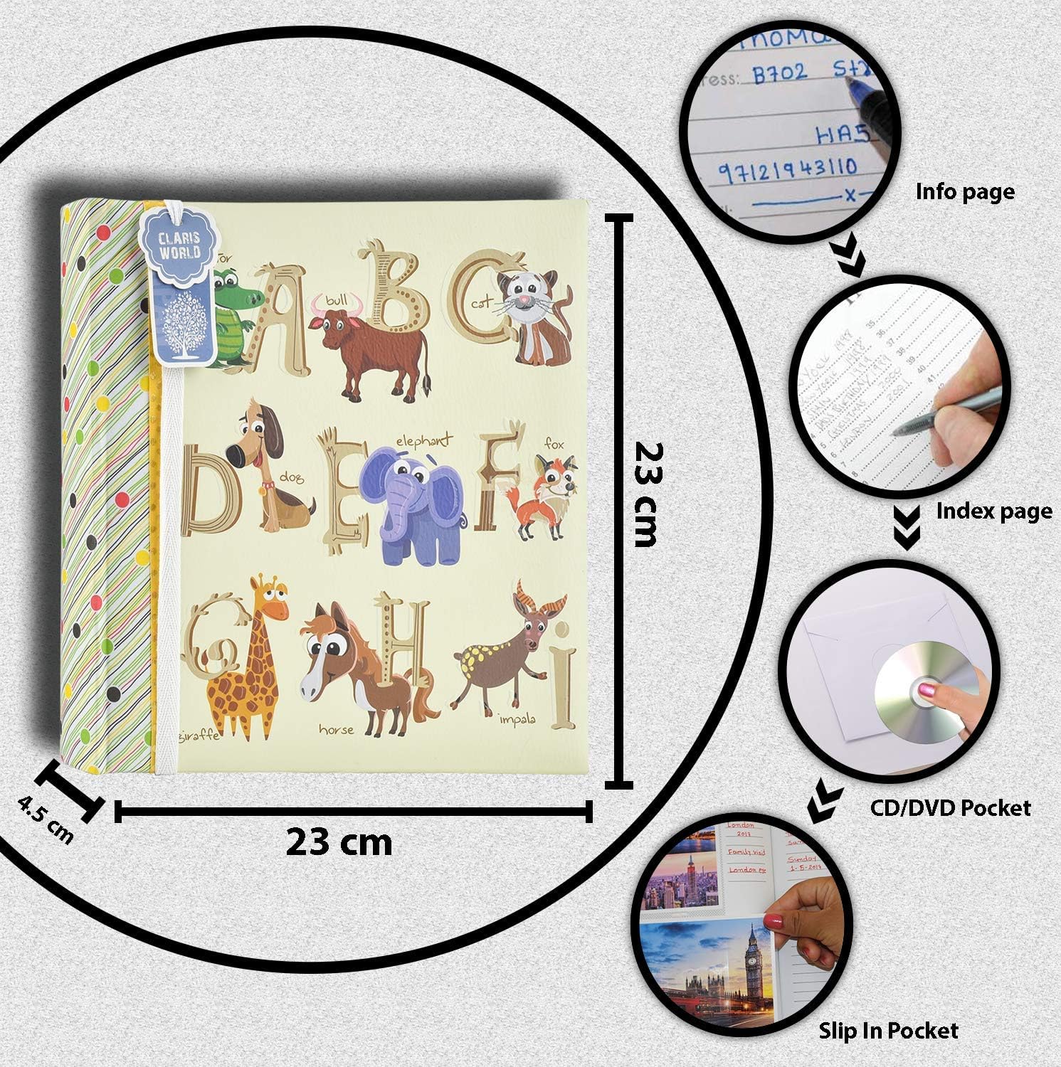 Thumbnail 2 de Large Baby Alphabet/Number Gift Slip-In Case Photo Album for 4x6 Inch Photos (Animals Print)