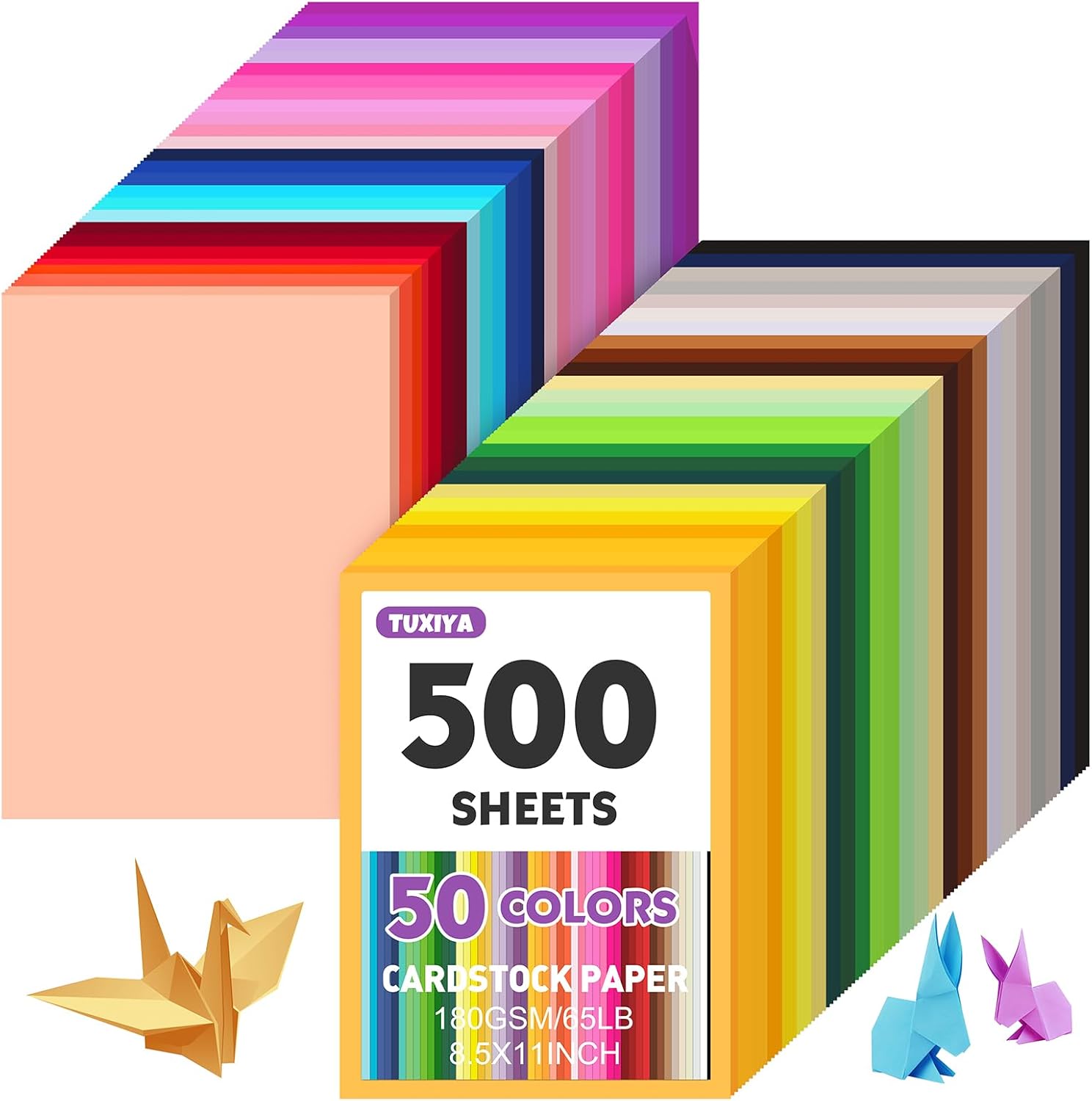 Detalle de TUXIYA TU color paper 500P Colored Cardstock, 50 Colors, 180 GSM