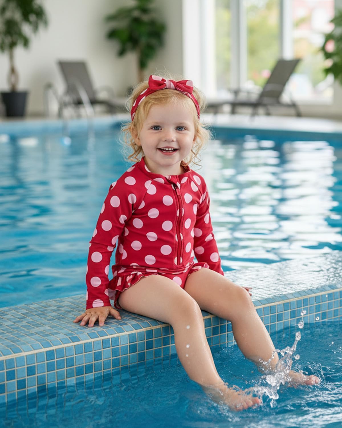 Thumbnail 1 de Baby Swimsuit Girl Newborn 3-Piece Set (0M–3T) long sleeve rash vest with hat & headband