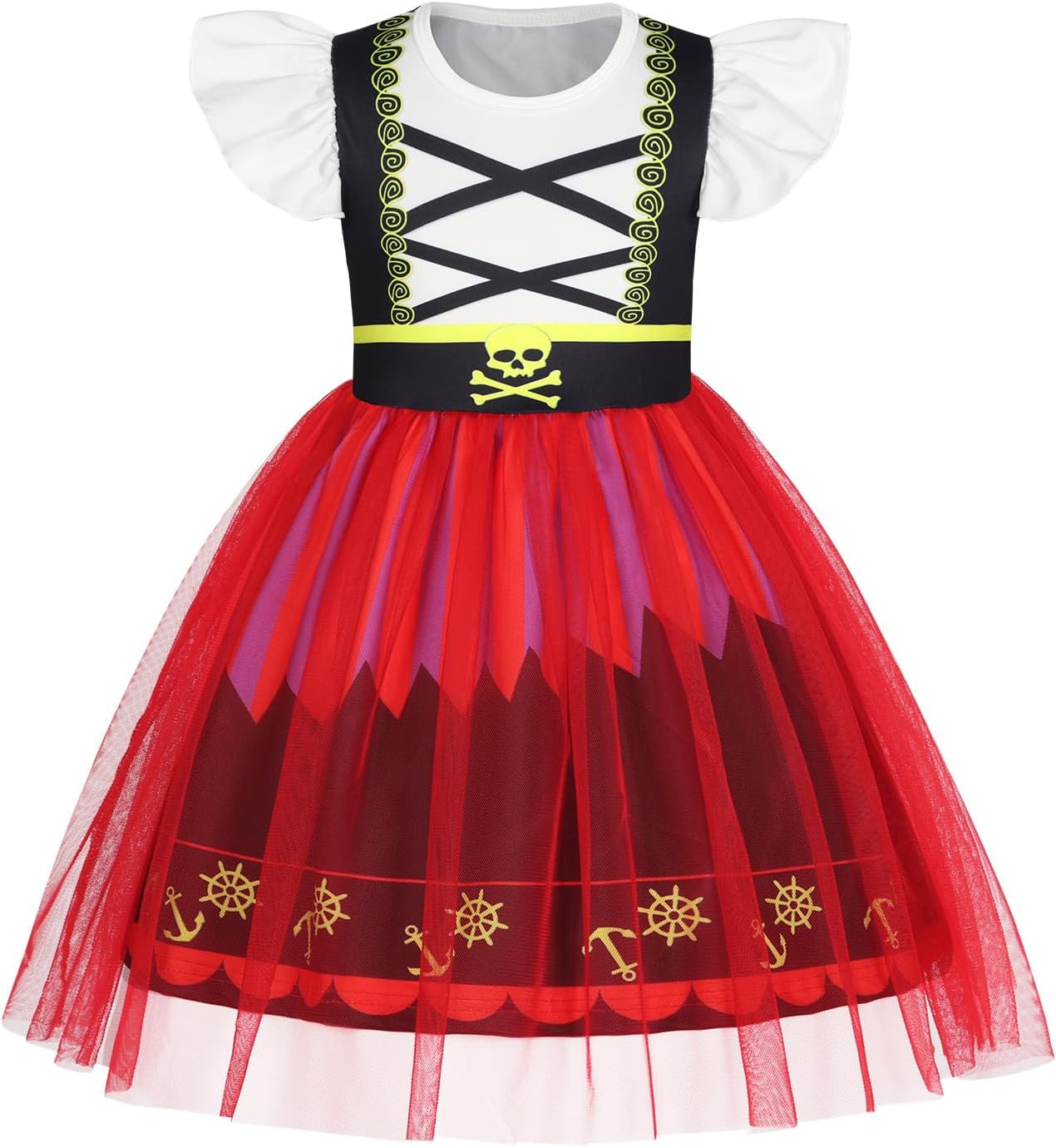 Detalle de Girls Pirate Costume Tulle Dress with Flutter Sleeves and A-Line Skirt