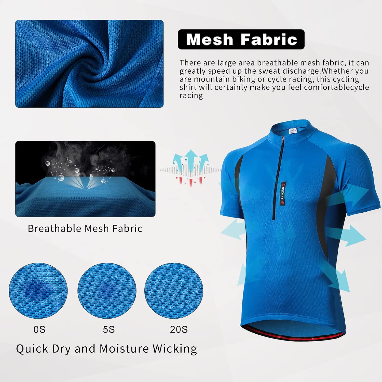 Detalle de MEETWEE magliette ciclismo uomo con zip e 3 tasche per MTB, strada e commuting
