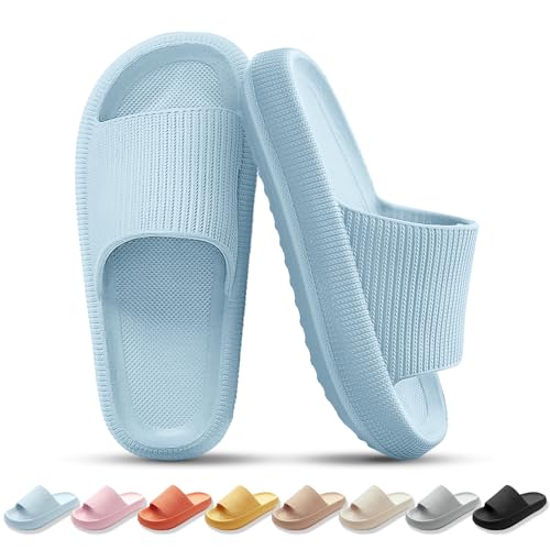 Detalle de BAGHUY Cloud Sliders for Women & Men – Non-Slip EVA Cloud Slippers (Blue, UK 6-7)