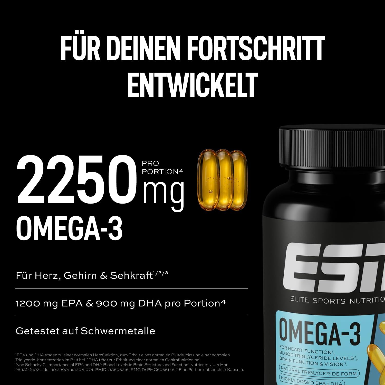 Detalle de ESN Omega-3 – hochdosiertes Fischöl mit 1200 mg EPA & 900 mg DHA, 60 Kapseln