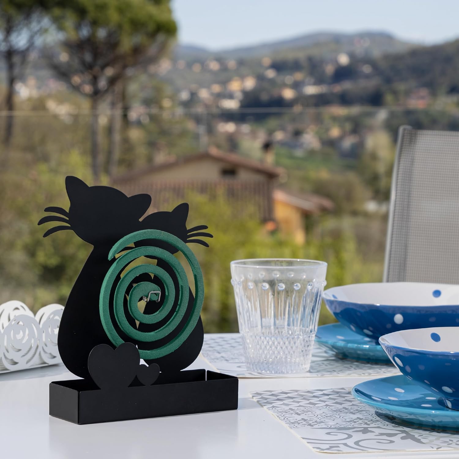 Detalle 2 de Baroni Home Support Spirale Anti-Moustiques – Porte-Encens et Porte-Plante en Métal, 16x5x18 cm, Noir