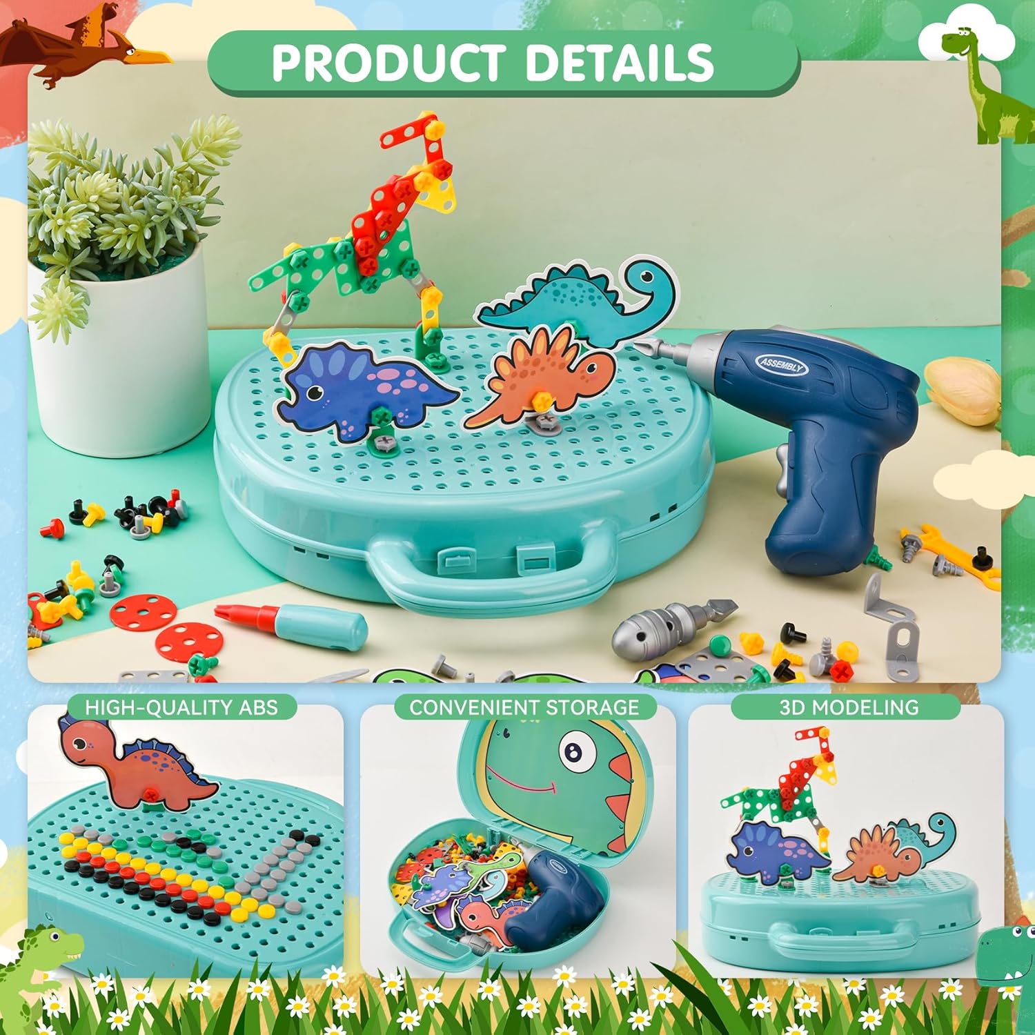 Detalle de DAOUZL Montessori Scatola Giocattolo con Trapano Elettrico: Set attrezzi Montessori con 206 pezzi