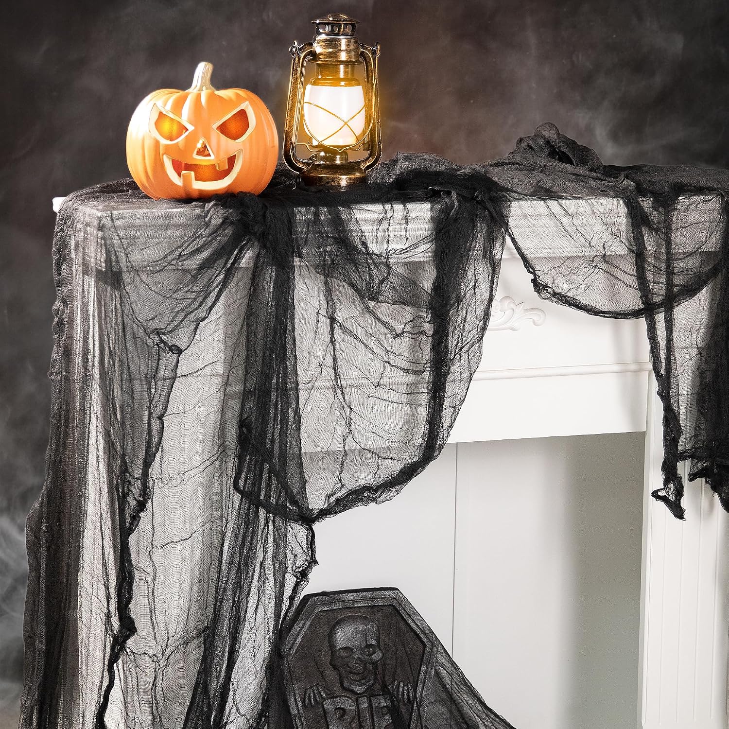 Detalle 2 de RunNico RunNico12 Halloween Creepy Cloth, 197" x 85" Black Cotton Gauze