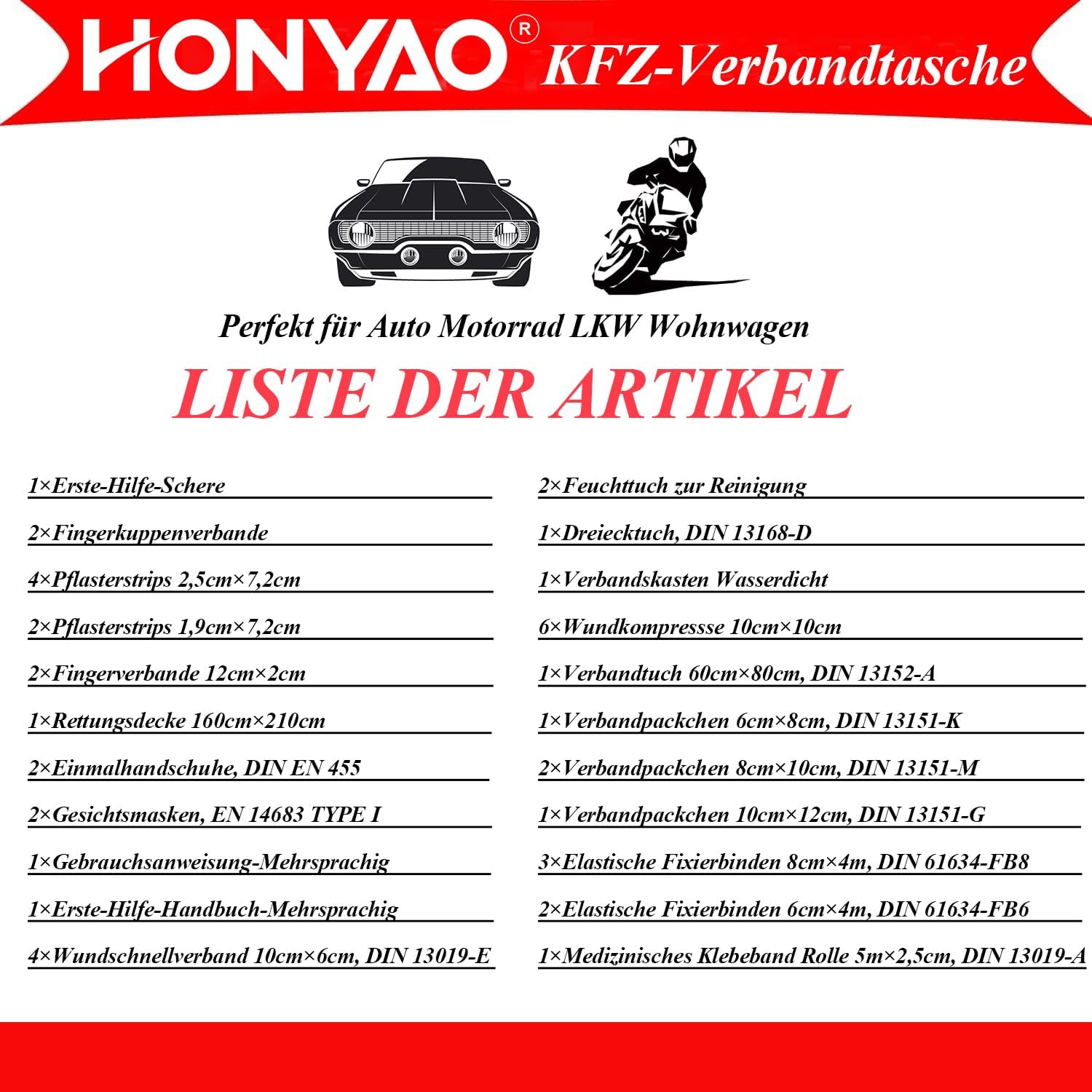Thumbnail 5 de HONYAO Verbandskasten Auto 2026 22x14x6 cm 🚑