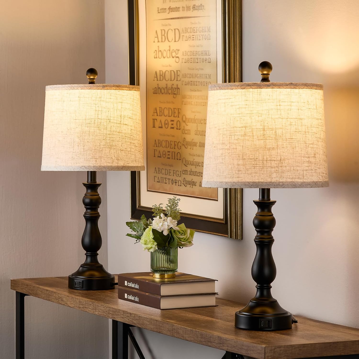Detalle 1 de Leasgy L-2T-138-A Table Lamp Set of 2 with USB-C/A Ports and 3 Colour Temperatures