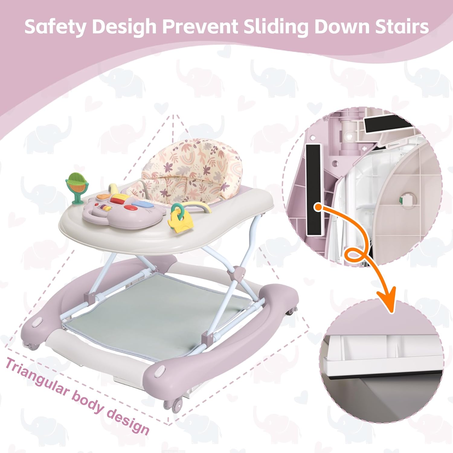 Thumbnail 6 de Foldable Baby 5-in-1 Activity Walker (Purple) with Adjustable Height, Music & Toys