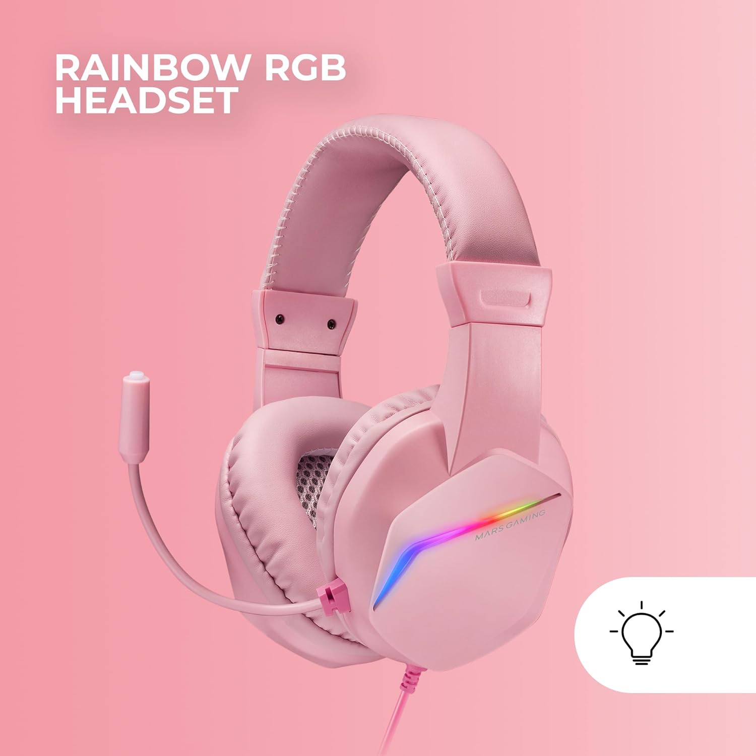 Detalle de MARSGAMING MCP-RGB3 Gaming-Set (RGB-Tastatur, RGB-Maus 3200 DPI, Over-Ear-Headset, XXL-Mousepad) Pink