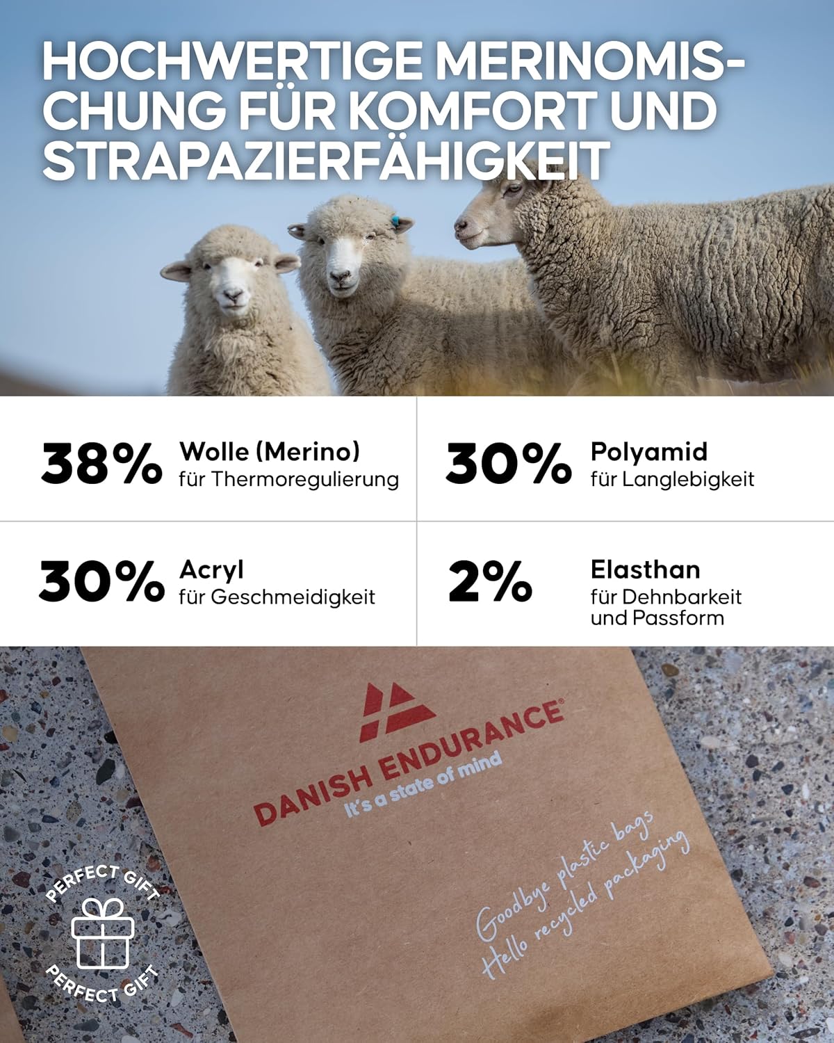 Thumbnail 4 de DANISH ENDURANCE Leichte Merino‑Wolle Wandersocken – Gepolstert, atmungsaktiv, Anti‑Blasen (Unisex, 3–5 Paar)