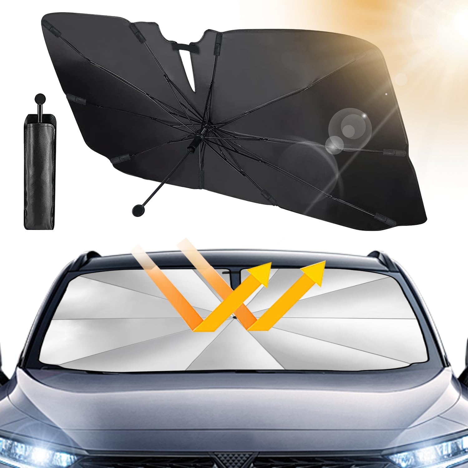 Detalle de Beshine Auto-Sonnenschutz 2026 – Drehbar & faltbar mit Carbonfaser-Skelett, 140 x 79 cm