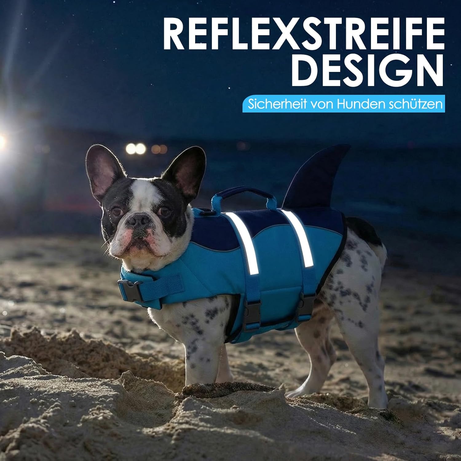 Thumbnail 5 de AOFITEE Schwimmweste Hund Mittel „Hai“ – verstellbar, mit Tragegriff & reflektierend (M)