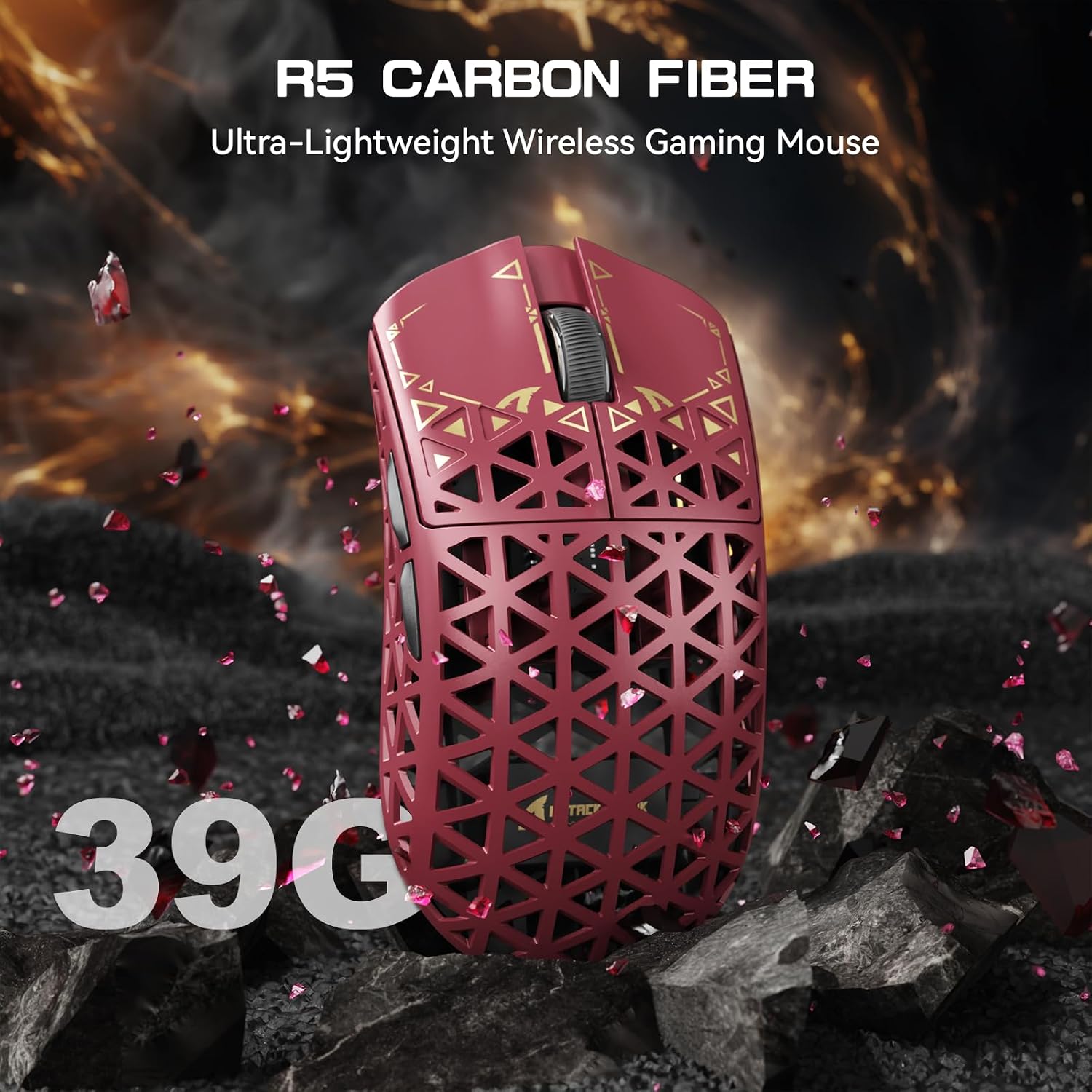 Detalle de ATTACK SHARK R5 Ultra HyperSpeed Wireless Gaming Mouse (Ultra Carbon Fibre, PixArt PAW3950MAX, 8K, 2.4G/BT/USB-C) – Red