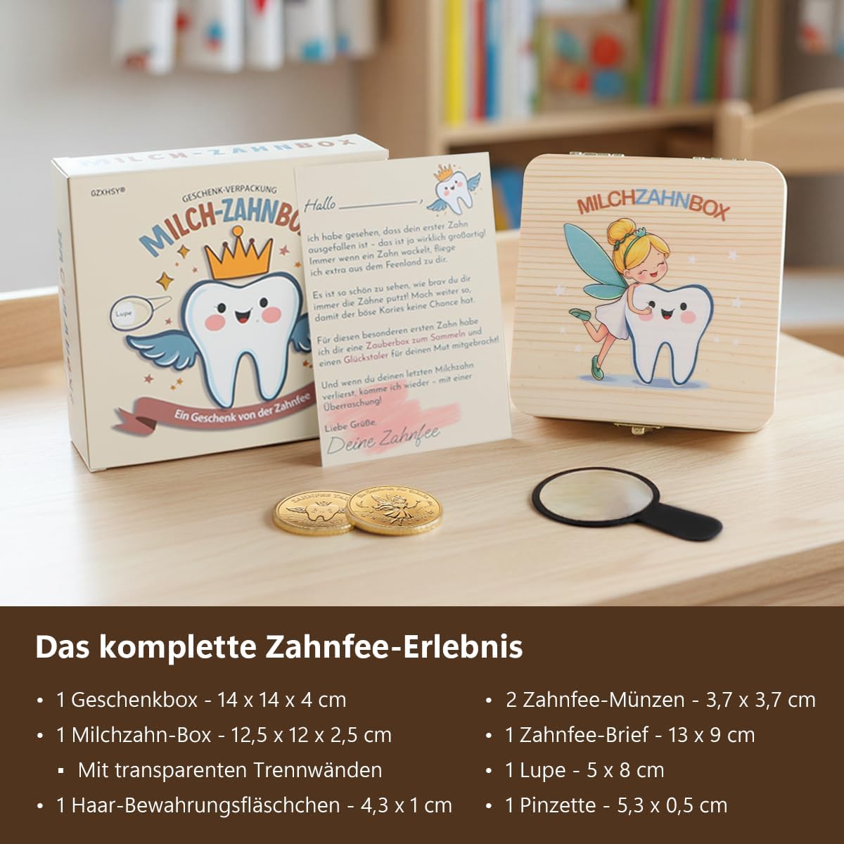 Thumbnail 1 de Gzxhsy Milchzahndose Zahnfee Geschenkset mit 2 Münzen, Lupe & Brief – zahnbox für Milchzähne