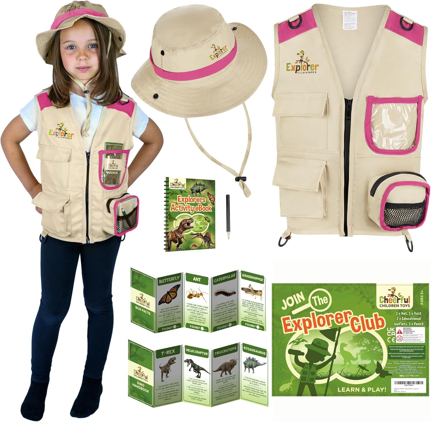 Detalle de Cheerful Children Toys Kids Explorer Costume Kit: Safari Vest, Hat, and Educational Handbooks