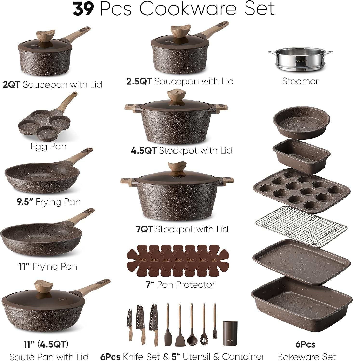 Detalle 2 de CAROTE 39-Piece Cookware Set with Bakeware, Knife Set and Textured Design