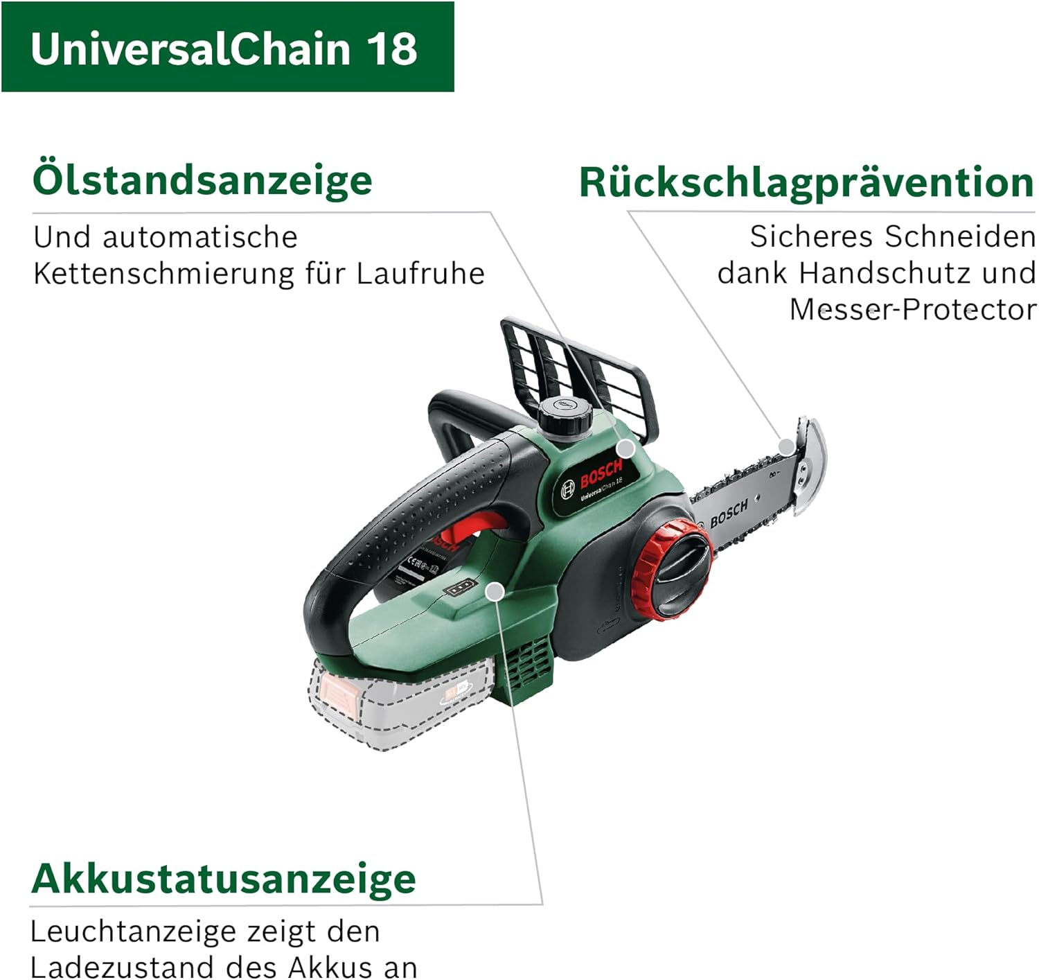 Thumbnail 2 de Bosch UniversalChain 18 Akku-Kettensäge 200 mm 🪚