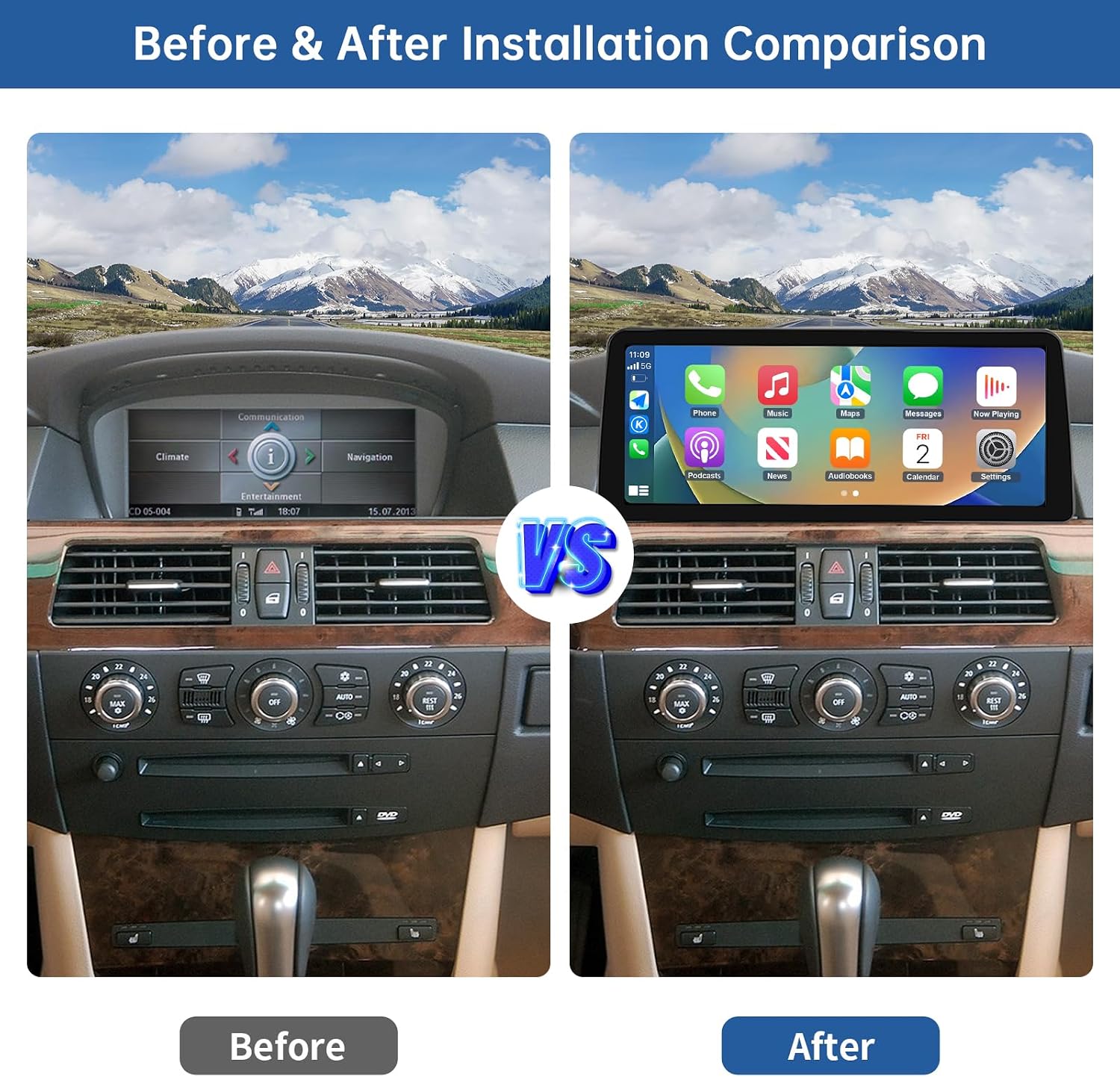 Detalle de Road Top autoradio 12,3 pollici per BMW Serie 5 E60/E61 2003-2008 con CarPlay senza fili e Android Auto