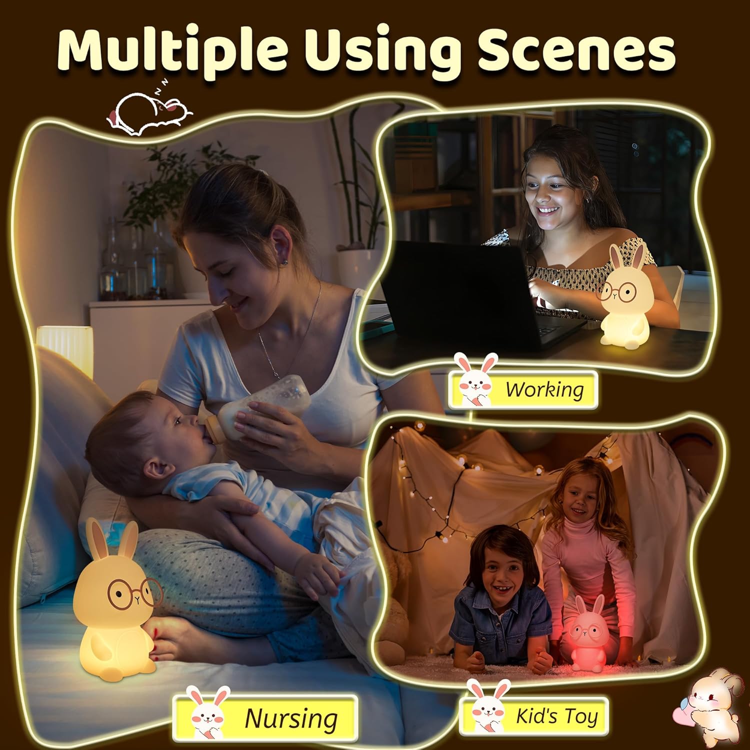 Thumbnail 4 de YuanDian Bunny Nachtlicht – Hase aus weichem, waschbarem Silikon mit 8 Farben, Dimmer & Timer