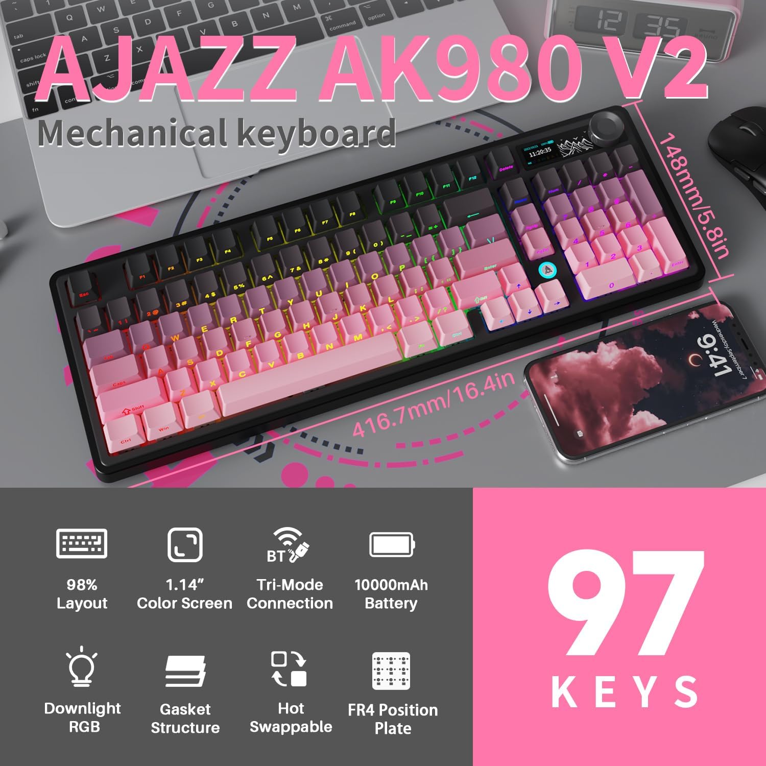 Detalle 2 de nacodex AJAZZ AK980 V2 98% Wireless Keyboard
