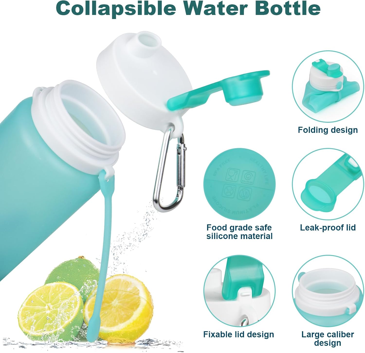 Detalle 1 de PLTCAT 19oz Foldable Bottle, Collapsible Silicone Travel Water Bottle
