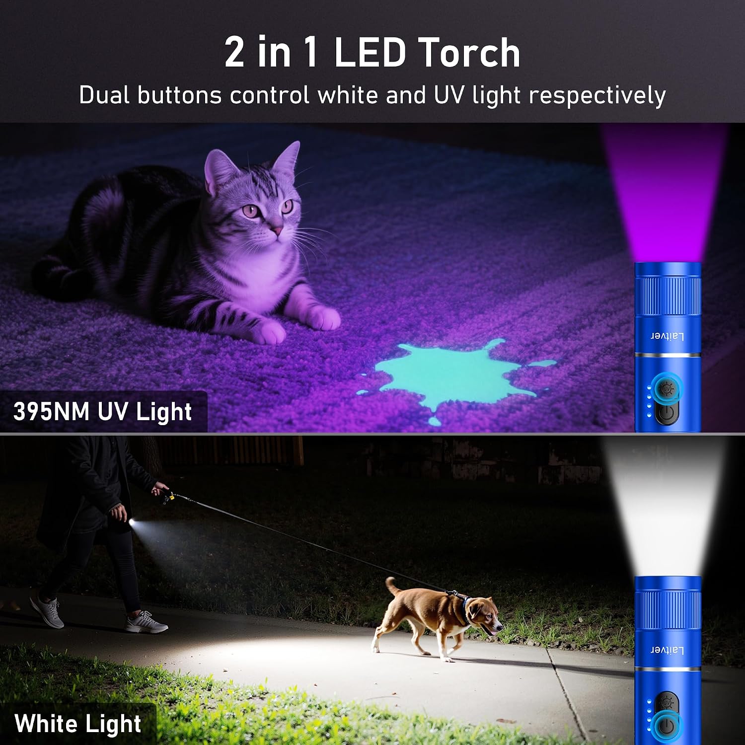Detalle 2 de Laitver 2-in-1 Taschenlampe 395 nm