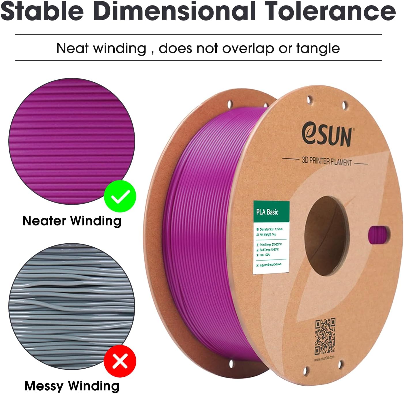 Detalle 2 de eSUN PLA Basic 3D Printer Filament, 1.75 mm, 1 kg, Purple, ±0.05 mm