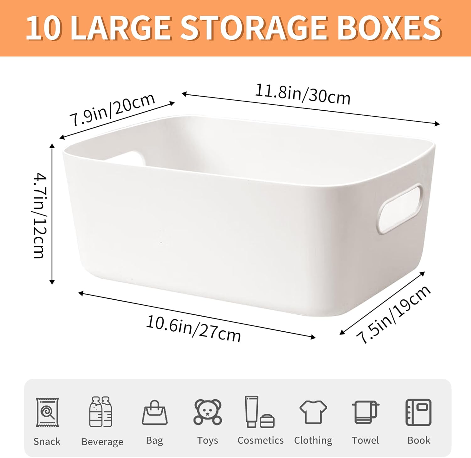 Thumbnail 1 de LYLIDIA 10er Aufbewahrungsbox Kunststoff – Große weiße Körbe, 30 cm