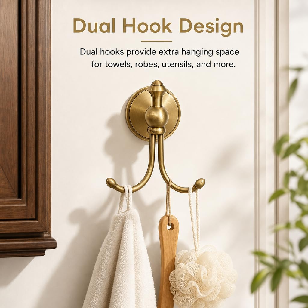 Detalle 2 de LSWYYP Vintage Antique Brass Hooks Wall: Horn-Shape Curved Towel Hooks (1)
