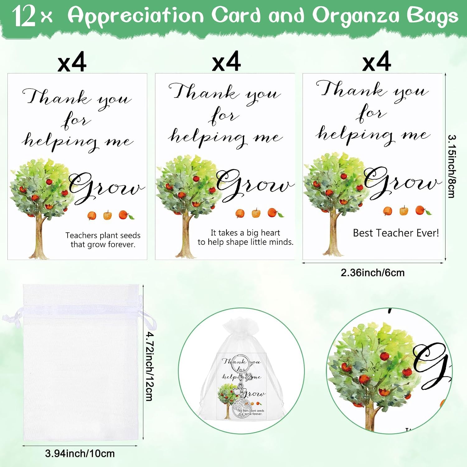 Detalle de Johiux 12 Set Teacher Appreciation Gifts: Bee Keychains with Card & Organza Pouches