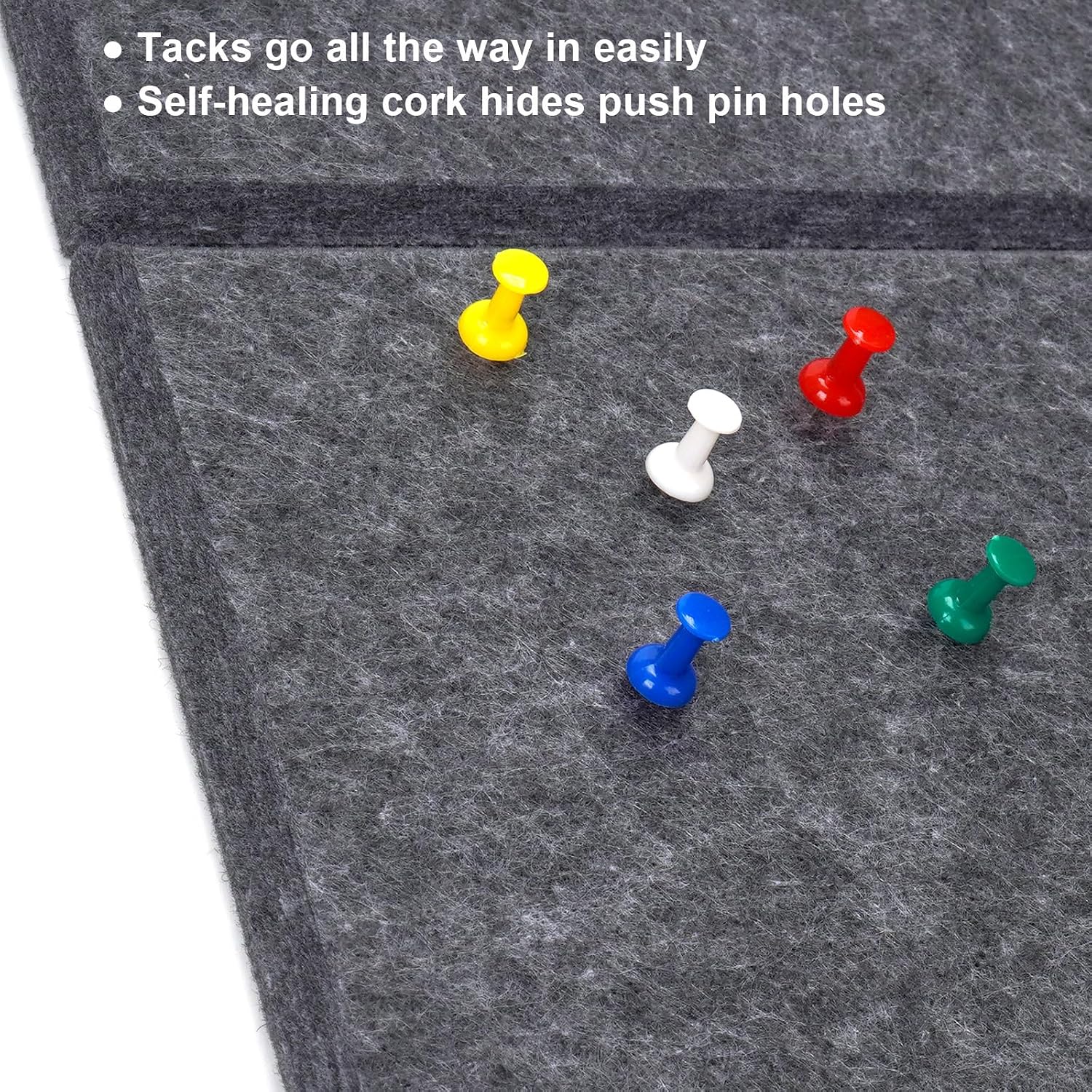Thumbnail 4 de Cork Board Alternative felt wall pin board tiles, 90 x 60 cm (6 pack) – dark gray, with 20 pushpins