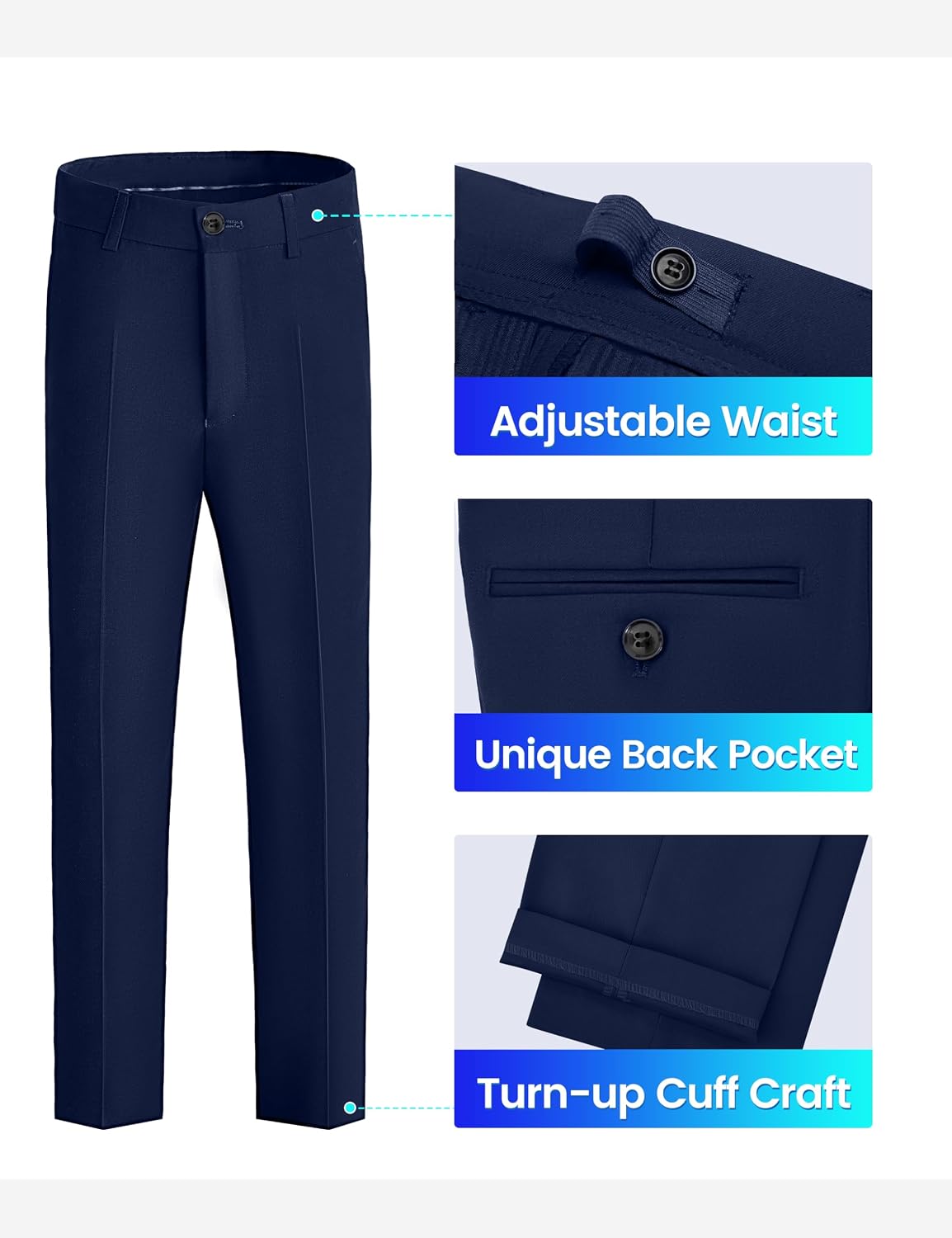 Detalle 1 de Happy Dolphin Boys’ Formal Suit Set with Adjustable Waist for Weddings