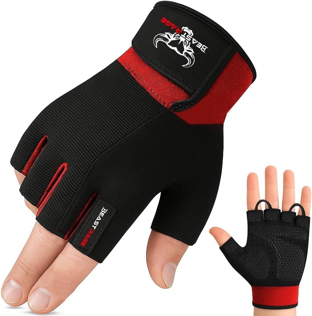 Detalle de BEAST RAGE Gym Gloves, Half-Finger with Padded Grip and Breathable Stretch