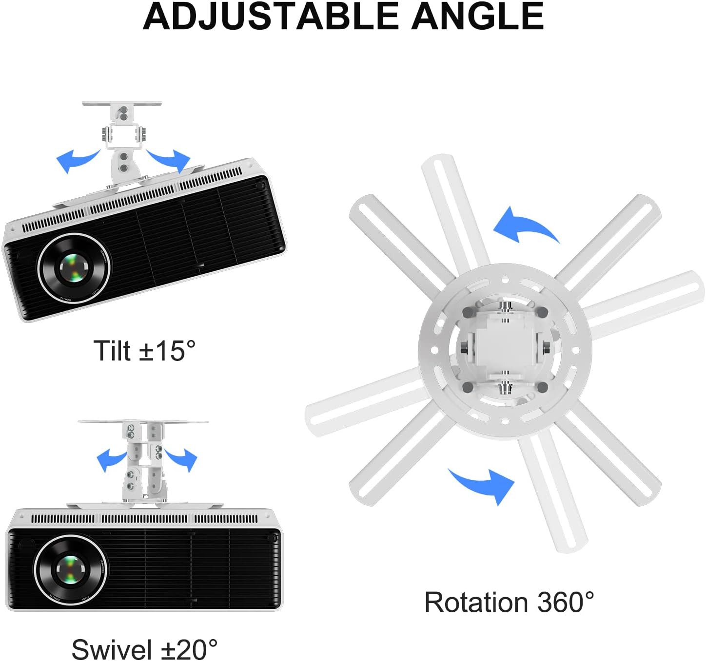 Detalle 2 de XINLEI PR14W Projector Ceiling Wall Mount – Universal, 360° Rotation, 40° Swivel, 30° Tilt