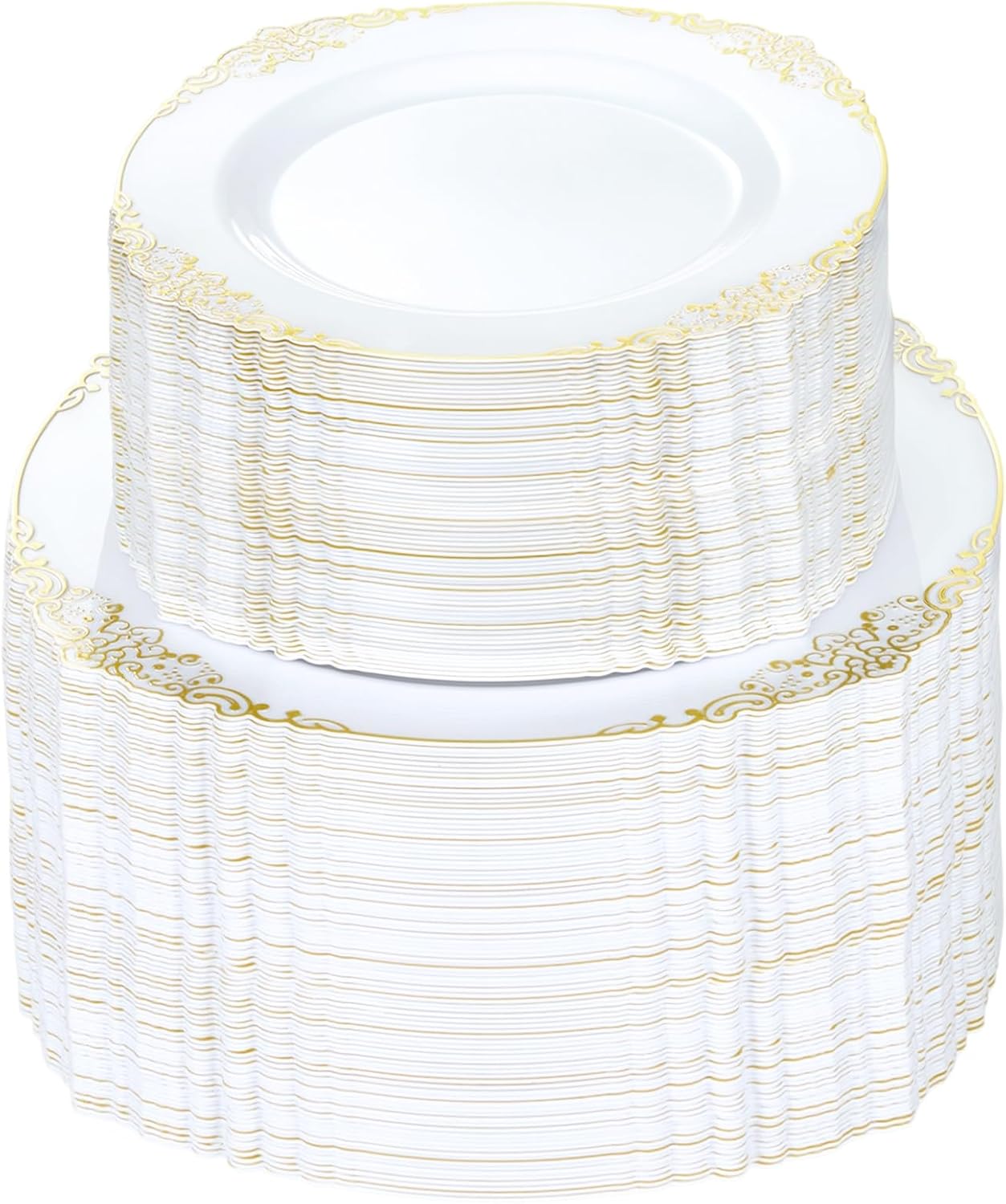 Detalle de Bestluck 200 PCS White and Gold Plastic Plates 10.25