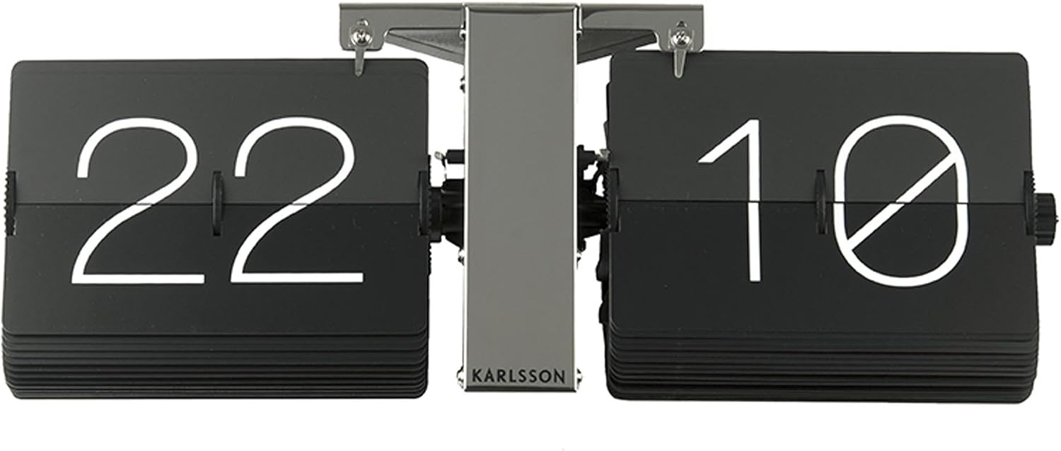 Detalle 1 de Karlsson Flipklok No Case – analoge tafelklok met chromen basis, zwart