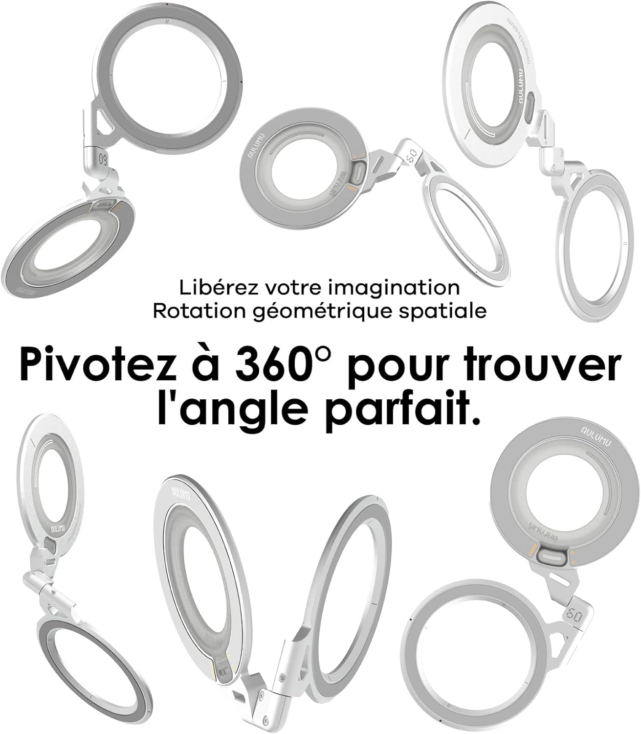 Thumbnail 2 de Aulumu G09 Anneau Téléphone Portable – Support Magnétique Double Face avec Rotation 360° pour MagSafe (Argent)
