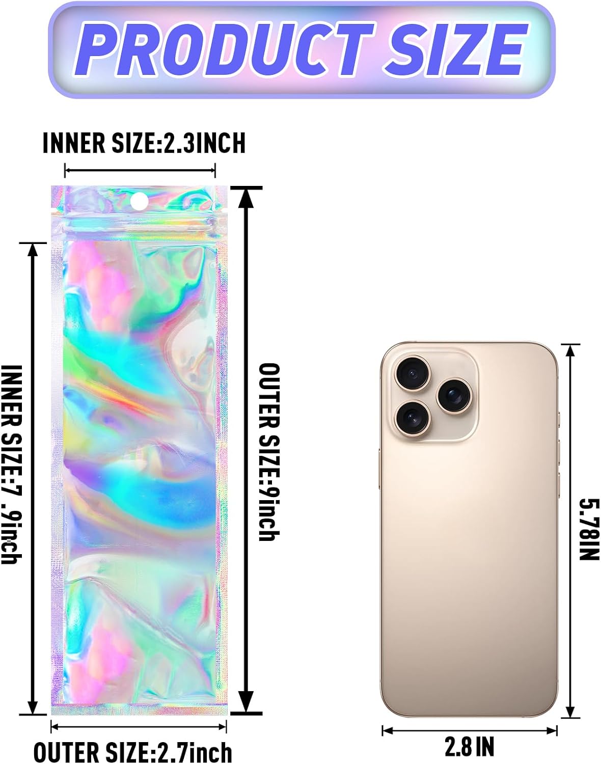 Thumbnail 1 de FUNFERY 100-xmas-GH Holographic Zipper Bags, 2.7 x 9 in, 100-Pack
