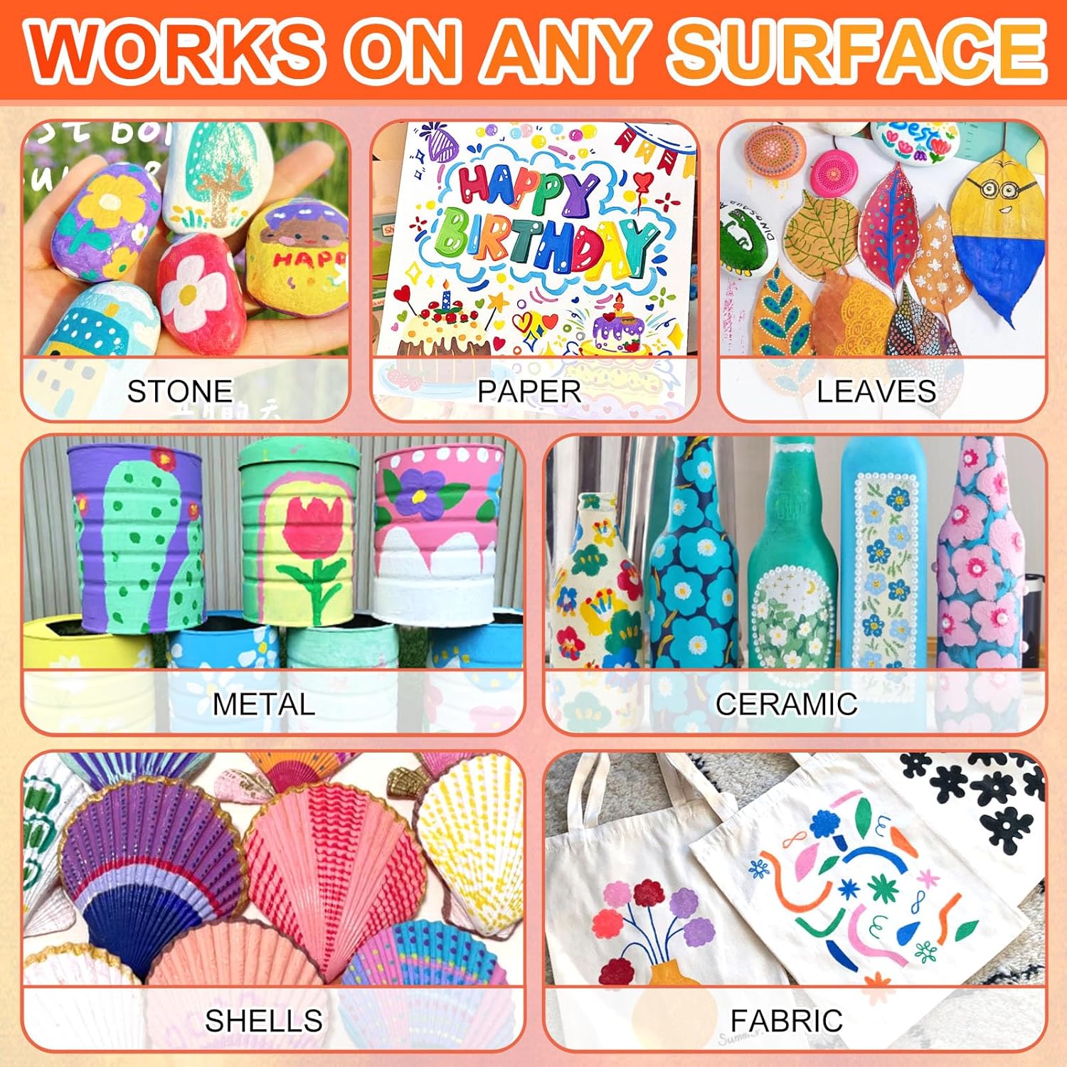 Thumbnail 3 de 60-Colour Dual-Tip Acrylic Paint Pens (Brush & Fine) for rock painting and crafts