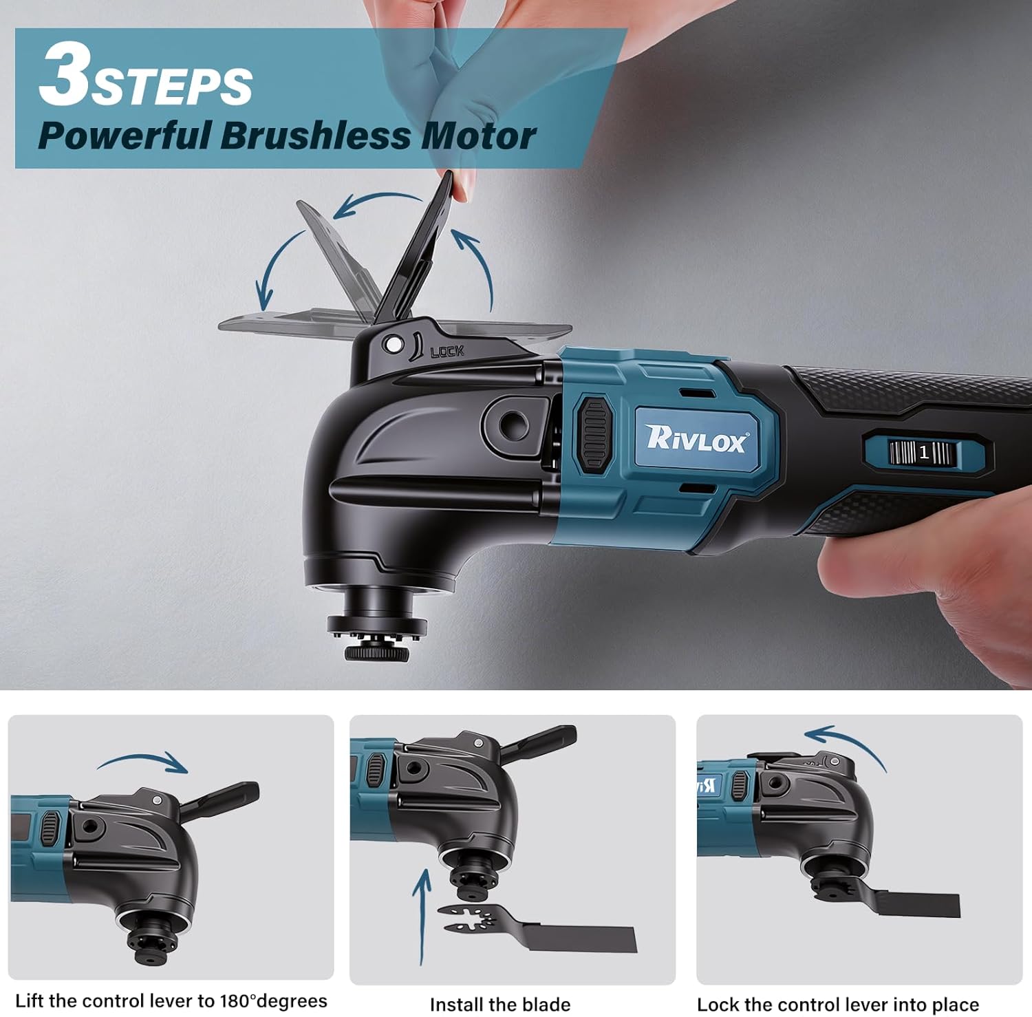 Thumbnail 5 de Rivlox Oscillating Multi Tool with 2x 4.0Ah Batteries – 680W, 6 Speeds, 4° Oscillation, Brushless, LED Light