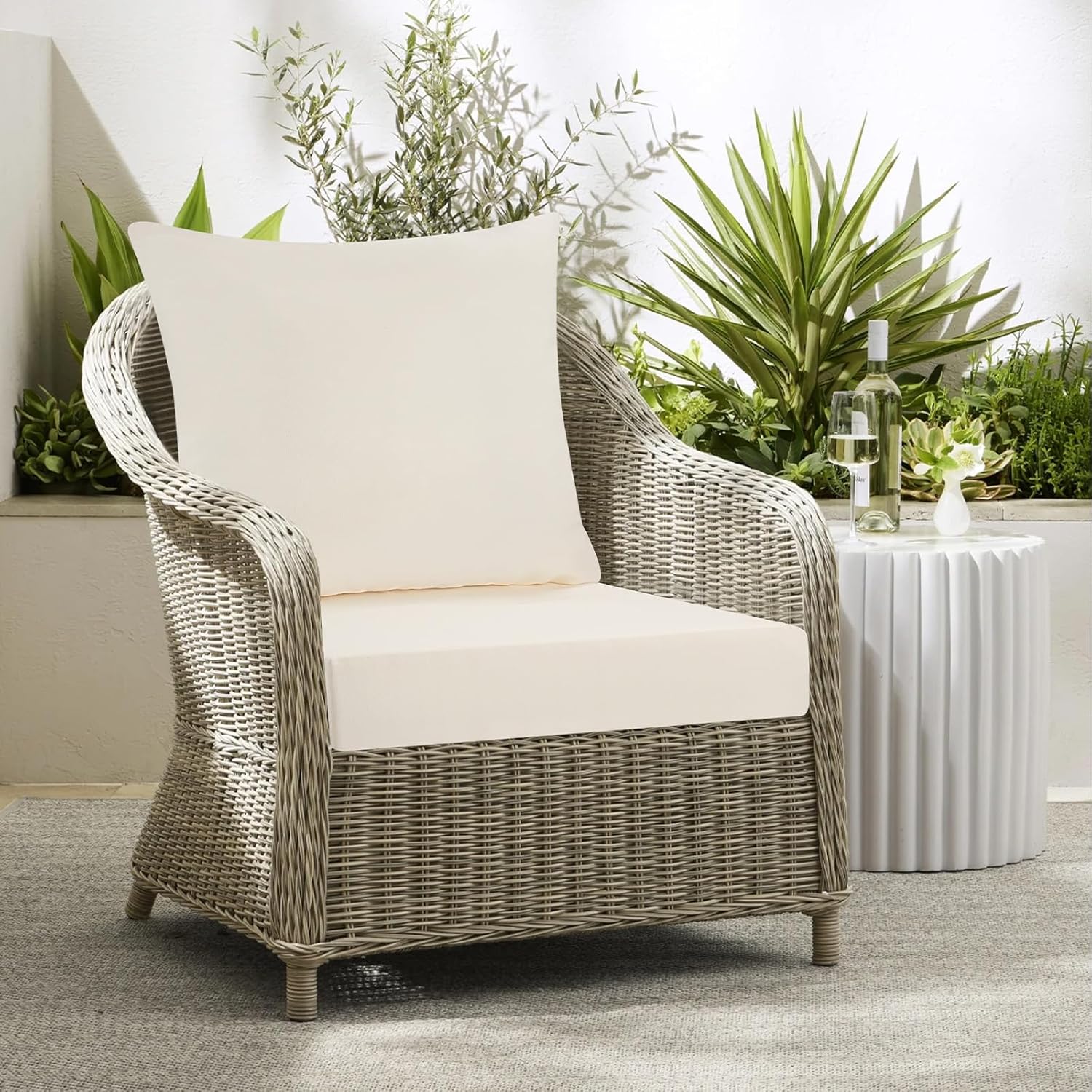Thumbnail 1 de PRIMEPATIO 40 x 40cm Outdoor Garden Chair Cushion with Backrest, 7cm Waterproof Seat Pad (Beige)