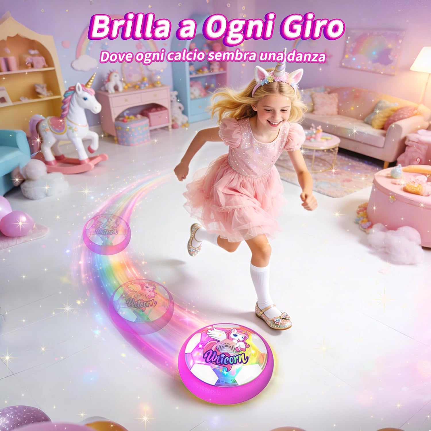 Detalle de Unicorno pallone da calcio luminoso a base d’aria Giochi Bambina (3-12 anni) – regalo a tema licorna